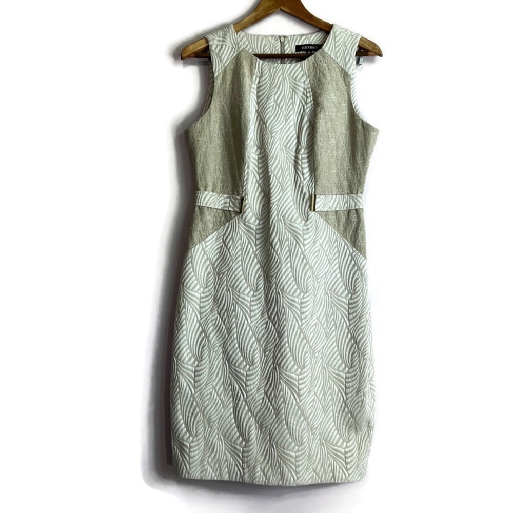 ELLEN TRACY Gold Accent Champagne Ivory Brocade Sheath Dress Size 8 - Picture 13 of 14
